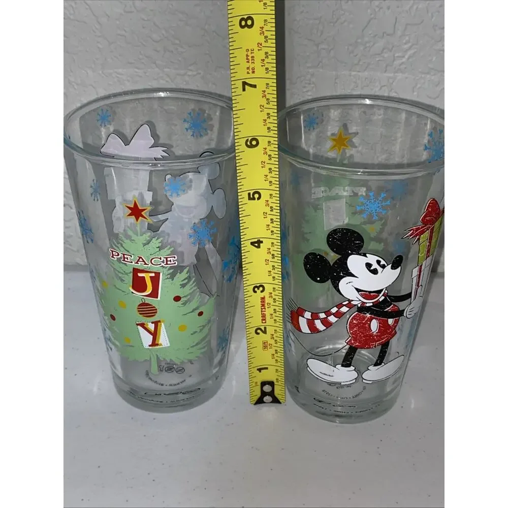 Disney Christmas Peace Joy Zak! Designs Mickey Mouse Glassware Cup Set‎ Of 4